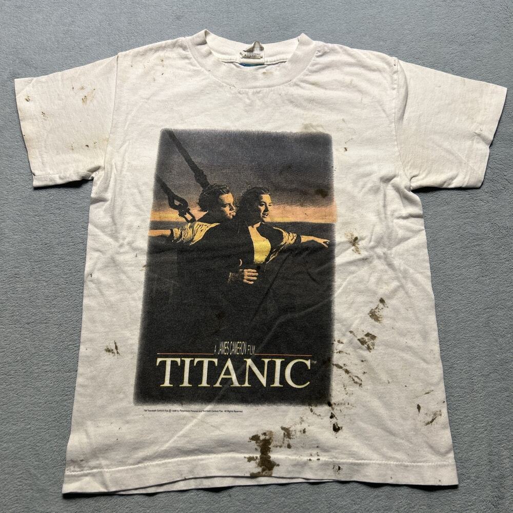 VTG 1998 Titanic Shirt Boys Youth 10/12 Med 15.5x21 Single Stitch STAINED USA
